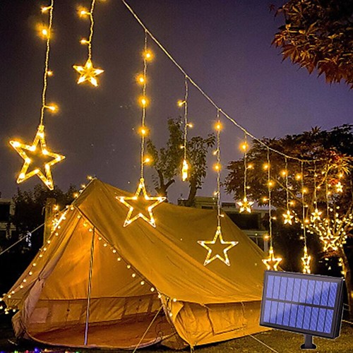 

Outdoor Solar LED String Light Outdoor Curtain String Light Waterproof 3.5M Fairy Decoration Star Atmosphere Lighting for Wedding Garden Patio Yard Decor Colorful Lamp with Remote Controller