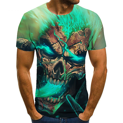 

Men's Unisex Tee T shirt 3D Print Graphic Prints Skull Plus Size Print Short Sleeve Casual Tops Basic Fashion Designer Big and Tall Green