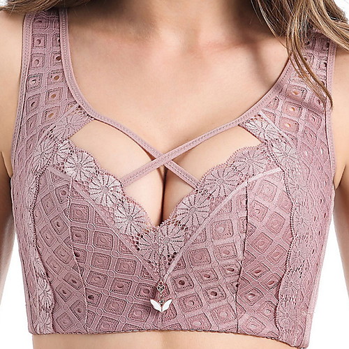 

Women's Bras & Bralettes Push-up Full Coverage Lace Solid Color Sexy Purple