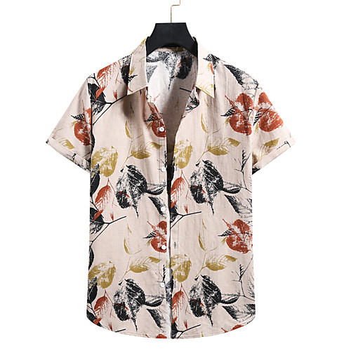 

Men's Shirt Graphic Leaves Print Short Sleeve Casual Tops Casual Tropical Beach Khaki