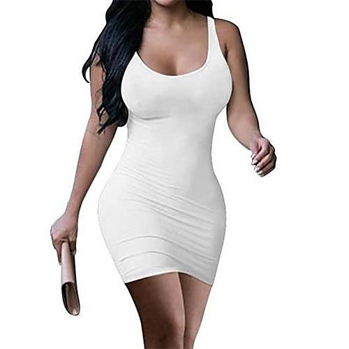 

Women's Sheath Dress Short Mini Dress Yellow Wine Royal Blue Orange White Black Red Sleeveless Solid Color Summer Round Neck 1920s Sexy Party Club Beach 2021 S M L XL