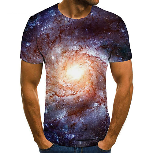 

Men's Unisex Tee T shirt 3D Print Galaxy Graphic Prints Plus Size Print Short Sleeve Casual Tops Basic Fashion Designer Big and Tall Blue