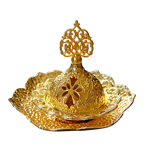 

hand-held incense burner middle eastern arab small luxury european golden metal small incense burner with a tray shipped