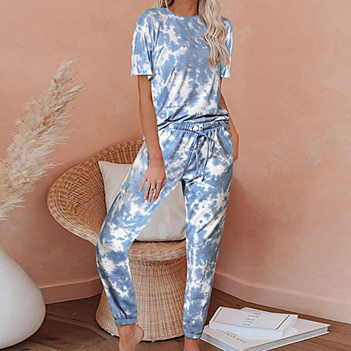 

Women's Basic Tie Dye Casual / Daily Home Two Piece Set Tracksuit T shirt Loungewear Jogger Pants Drawstring Tops
