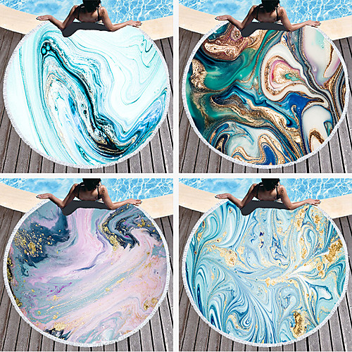 

Multi Purpose Beach Towel,Superfine Fibre Round Colorful Marble Abstract Painting Patterned Silk Scarf,Sand Free Towel, for Travel, Camping, Pool, Outdoor or Picnic