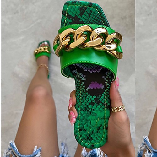 

Women's Sandals Outdoor Slippers Flat Heel Square Toe PU Sequin Flower Button Solid Colored Black Blue Pink