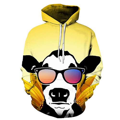

Men's Unisex Plus Size Pullover Hoodie Sweatshirt Graphic Prints Cow Print Hooded Casual Daily Holiday 3D Print Basic Designer Hoodies Sweatshirts Long Sleeve Blue Yellow Blushing Pink