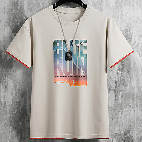 

Men's Unisex Tee T shirt Hot Stamping Graphic Prints Letter Plus Size Print Short Sleeve Casual Tops Cotton Basic Fashion Designer Big and Tall White Black Khaki