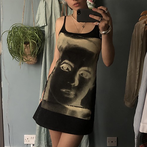 

Women's Strap Dress Short Mini Dress White Black Sleeveless Pattern Spring Summer Casual / Daily 2021 S M L XL