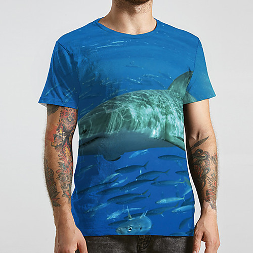 

Men's Unisex Tee T shirt 3D Print Graphic Prints Fish Plus Size Print Short Sleeve Casual Tops Basic Designer Big and Tall Blue