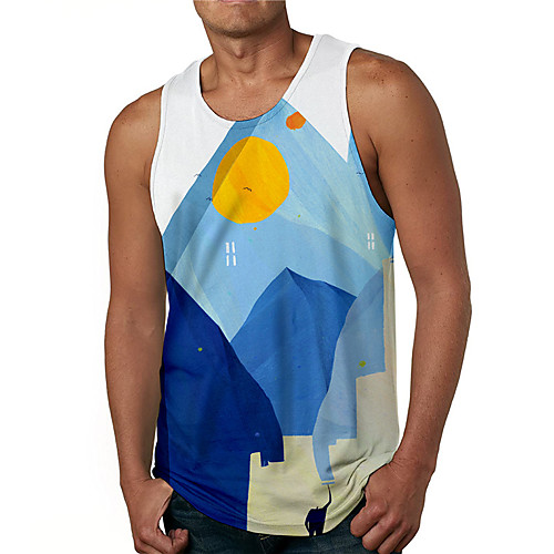 

Men's Tank Top Undershirt 3D Print Graphic Prints Sun Print Sleeveless Daily Tops Casual Designer Big and Tall Blue