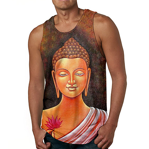 

Men's Tank Top Undershirt 3D Print Graphic Prints Buddha Print Sleeveless Daily Tops Casual Designer Big and Tall Brown