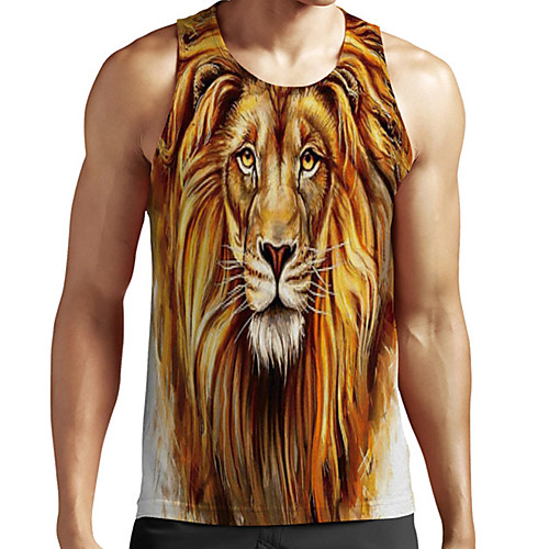 

Men's Unisex Tank Top Undershirt 3D Print Graphic Prints Lion Animal Plus Size Print Sleeveless Casual Tops Basic Fashion Designer Breathable Brown