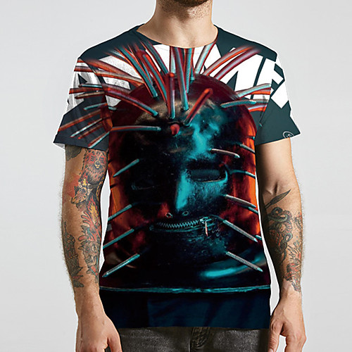 

Men's Unisex Tee T shirt 3D Print Graphic Prints Statue Plus Size Print Short Sleeve Casual Tops Basic Designer Big and Tall Blue