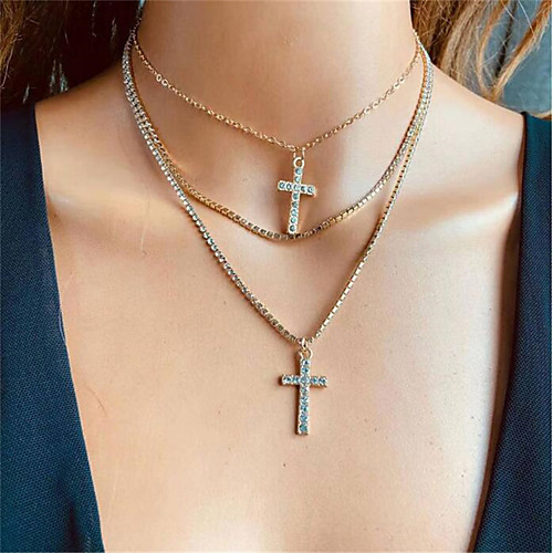 

Women's Cubic Zirconia Pendant Necklace Classic Cross Simple Alloy Silver Gold 455 cm Necklace Jewelry 1pc For Anniversary Street Birthday Party Festival