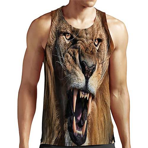 

Men's Unisex Tank Top Undershirt 3D Print Graphic Prints Lion Animal Plus Size Print Sleeveless Casual Tops Basic Designer Big and Tall Yellow
