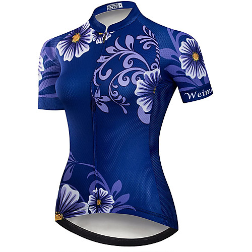 

21Grams Women's Short Sleeve Cycling Jersey Summer Spandex Polyester Blue Floral Botanical Bike Jersey Top Mountain Bike MTB Road Bike Cycling Quick Dry Moisture Wicking Breathable Sports Clothing