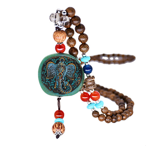 

Women's Pendant Necklace Beaded Necklace Drop Elephant Ethnic Fashion Vintage Trendy Wooden Resin Chrome Brown 80 cm Necklace Jewelry 1pc For Street Prom Birthday Party Beach Festival / Long Necklace