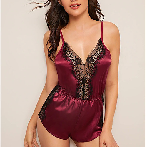 

Women's Bodysuits Pajamas Onesies Cut Out Mesh Lace Patchwork Embroidered Spandex Casual Straps Daily Wear Home Sleeveless / Bow / Deep V / Erotic / Bow