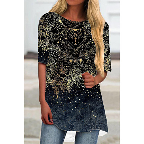 

Women's T Shirt Dress Tee Dress Short Mini Dress Black Half Sleeve Floral Print Print Spring Summer Round Neck Casual Holiday 2021 S M L XL XXL 3XL