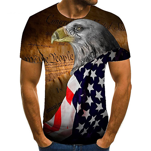 

Men's Unisex Tee T shirt 3D Print Graphic Prints Eagle Plus Size Print Short Sleeve Casual Tops Basic Fashion Designer Big and Tall Brown
