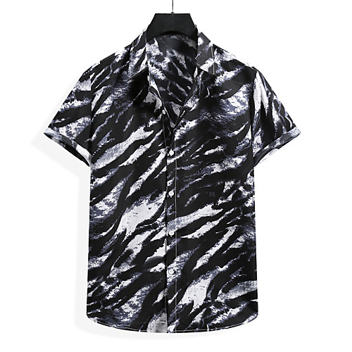 

Men's Shirt Graphic Short Sleeve Casual Tops Simple Classic Collar Black