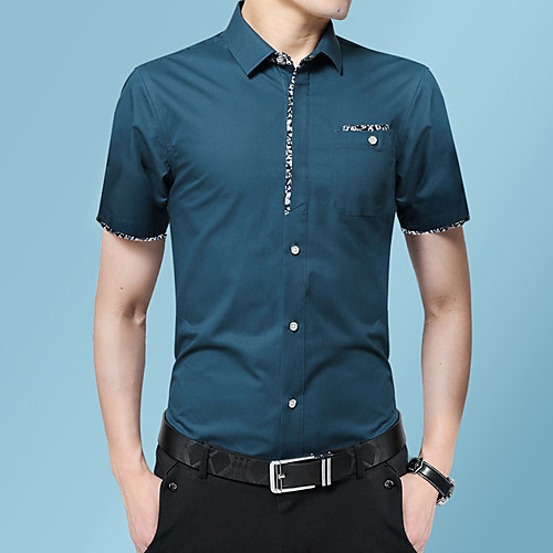 

Men's Shirt Other Prints Graphic Short Sleeve Casual Tops Basic Casual Standing Collar Royal Blue White Black
