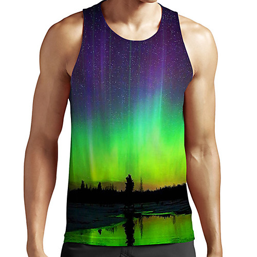 

Men's Unisex Tank Top Undershirt 3D Print Scenery Graphic Prints Plus Size Print Sleeveless Casual Tops Basic Fashion Designer Breathable Green