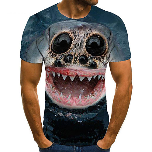 

Men's Unisex Tee T shirt 3D Print Graphic Prints Fish Plus Size Print Short Sleeve Casual Tops Basic Fashion Designer Big and Tall Blue