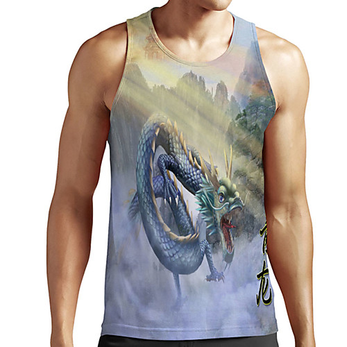 

Men's Unisex Tank Top Undershirt 3D Print Dragon Graphic Prints Plus Size Print Sleeveless Casual Tops Basic Designer Big and Tall Blue