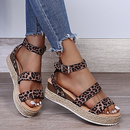 

Women's Sandals Espadrilles Platform Sandals Platform Round Toe PU Buckle Leopard Leopard