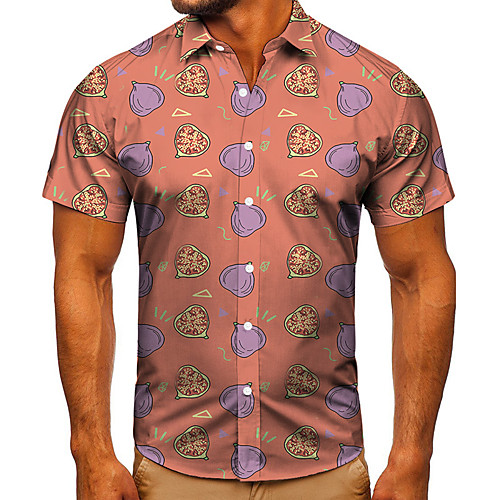 

Men's Shirt 3D Print Graphic Prints Fruit Button-Down Short Sleeve Street Tops Casual Fashion Classic Breathable Blushing Pink