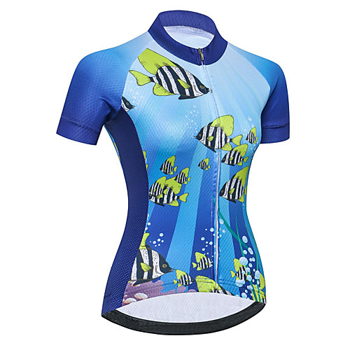 

21Grams Women's Short Sleeve Cycling Jersey Summer Spandex Polyester Black / Blue Hawaii Bike Jersey Top Mountain Bike MTB Road Bike Cycling Quick Dry Moisture Wicking Breathable Sports Clothing