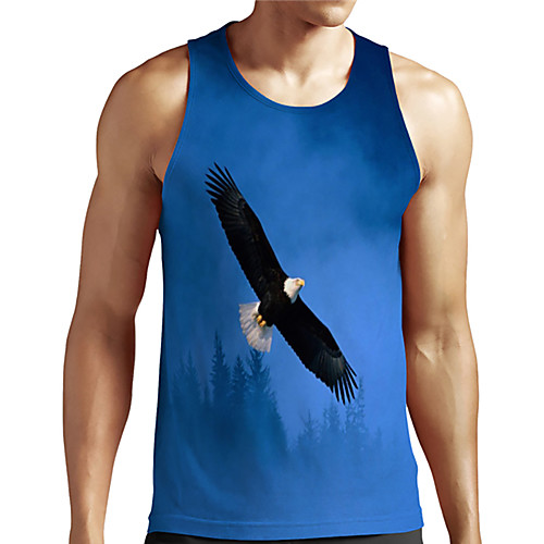 

Men's Unisex Tank Top Undershirt 3D Print Graphic Prints Eagle Animal Plus Size Print Sleeveless Casual Tops Basic Designer Big and Tall Blue