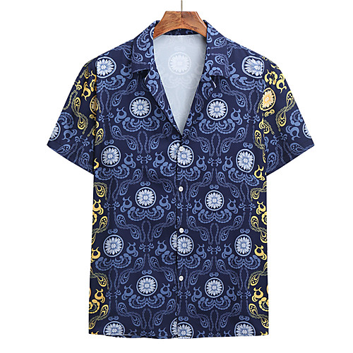 

Men's Shirt Other Prints Graphic Short Sleeve Casual Tops Casual Blue