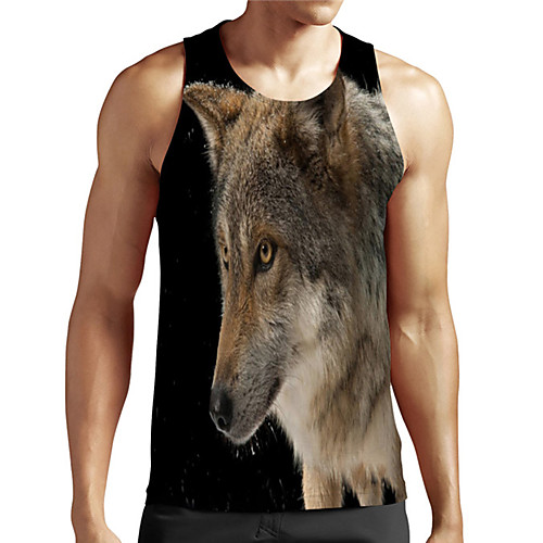 

Men's Unisex Tank Top Undershirt 3D Print Graphic Prints Wolf Plus Size Print Sleeveless Casual Tops Basic Designer Big and Tall Brown