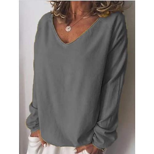 

Women's T shirt Plain Solid Colored Long Sleeve V Neck Tops Black Blue Khaki