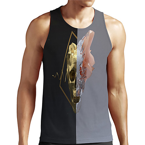 

Men's Unisex Tank Top Undershirt 3D Print Graphic Prints Skull Plus Size Print Sleeveless Casual Tops Basic Designer Big and Tall Black / Gray