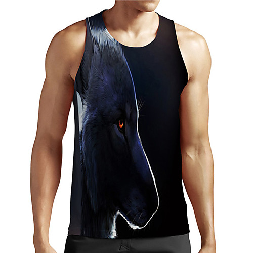 

Men's Unisex Tank Top Undershirt 3D Print Graphic Prints Wolf Plus Size Print Sleeveless Casual Tops Basic Designer Big and Tall Black