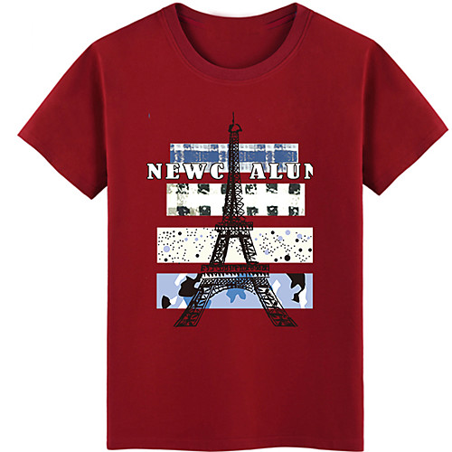 

Men's Unisex Tee T shirt Hot Stamping Eiffel Tower Graphic Prints Letter Plus Size Print Short Sleeve Casual Tops 100% Cotton Basic Designer Big and Tall White Black Wine