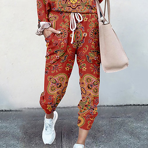 

Women's Basic Soft Comfort Going out Gym Palazzo Pants Geometric Pattern Paisley Full Length Pocket Elastic Drawstring Design Print Blue Red