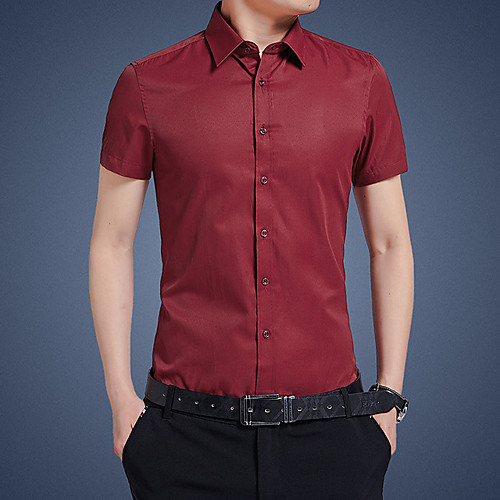 

Men's Shirt non-printing Solid Colored Solid Color Short Sleeve Casual Tops Formal Casual Fashion Standing Collar Blushing Pink Royal Blue White