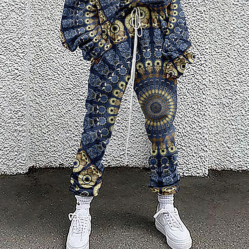 

Women's Streetwear Boho Comfort Daily Weekend Sweatpants Pants Graphic Lattice Full Length Pocket Elastic Drawstring Design Print Blue Brown