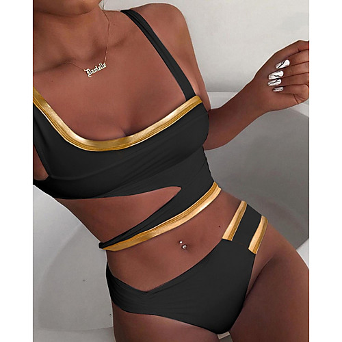 

Women's Bikini 2 Piece Swimsuit Color Block Black Swimwear Padded Strap Bathing Suits New Casual Sexy / Padded Bras