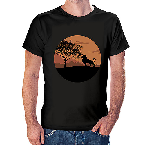 

Men's Unisex Tee T shirt Hot Stamping Scenery Graphic Prints Lion Plus Size Print Short Sleeve Casual Tops Cotton Basic Fashion Designer Big and Tall White Black Wine
