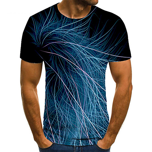 

Men's Unisex Tee T shirt 3D Print Graphic Prints Linear Plus Size Print Short Sleeve Casual Tops Basic Fashion Designer Big and Tall Blue