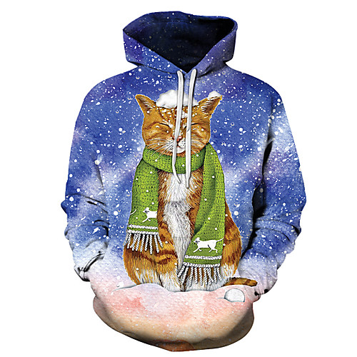 

Men's Unisex Plus Size Pullover Hoodie Sweatshirt Cat Graphic Prints Print Hooded Casual Daily Holiday 3D Print Basic Designer Hoodies Sweatshirts Long Sleeve Blue Royal Blue