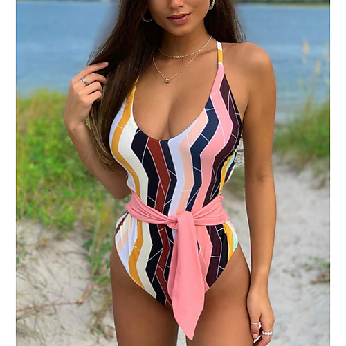 

Women's One Piece Monokini Swimsuit Print Solid Color Color Block Blue Rainbow Black Swimwear Padded Strap Bathing Suits New Casual Sexy / Padded Bras