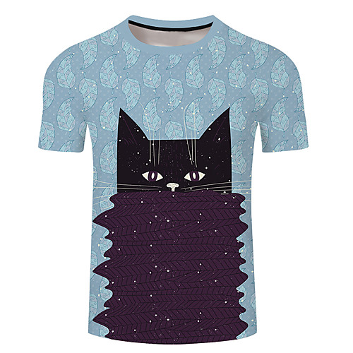 

Men's Unisex Tee T shirt 3D Print Cat Graphic Prints Plus Size 3D Print Short Sleeve Casual Tops Basic Designer Big and Tall Blue Black Green