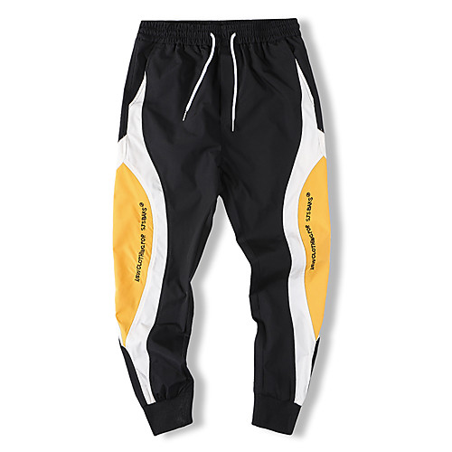 

Men's Casual / Sporty Sports Daily Chinos Sweatpants Pants Multi Color Full Length Patchwork Yellow Grey Green